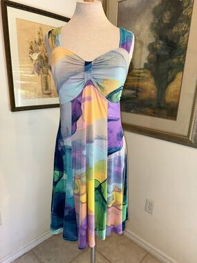 Pretty Woman Multicolor Watercolor Midi Dress Size Medium